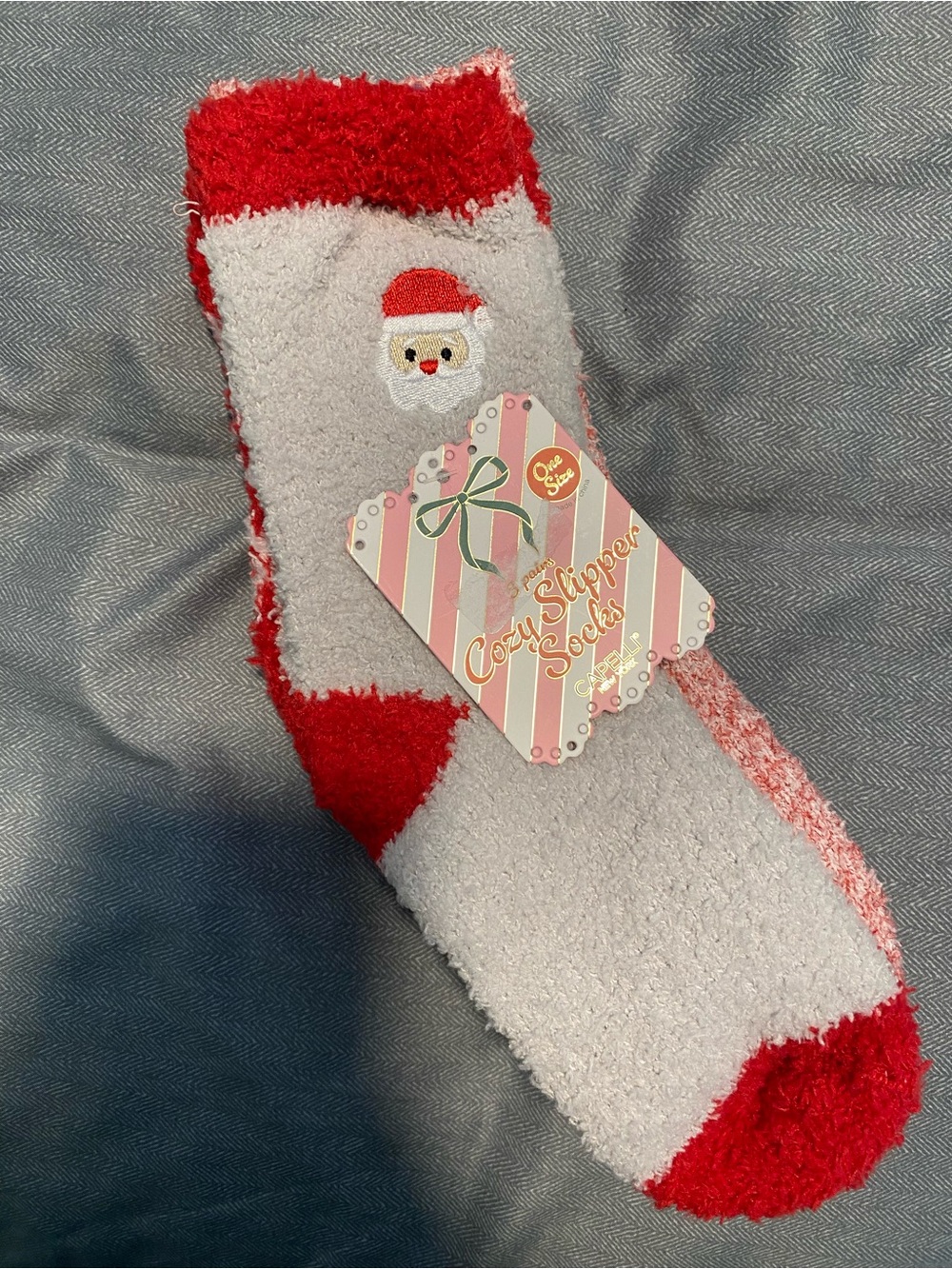 Capelli of New York Red & White Fuzzy Santa Slipper Socks